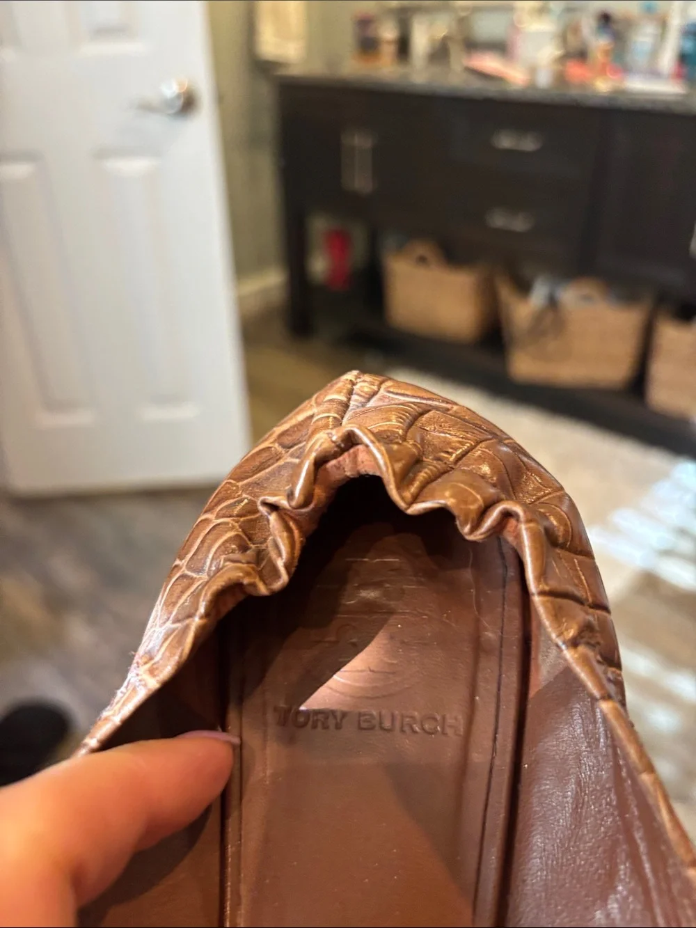 Tory Burch Reva Women's Brown Croc-Embossed Leather Ballet Flats